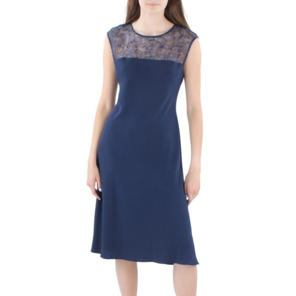 Ralph Lauren Blue Embroidered Sequin Sleeveless Dress
